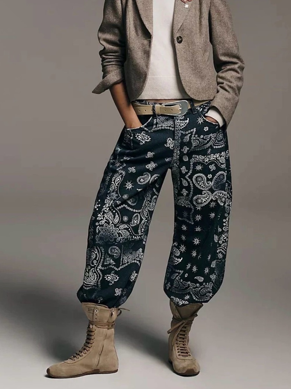 Free People Good Luck Barrel Jeans Paisley